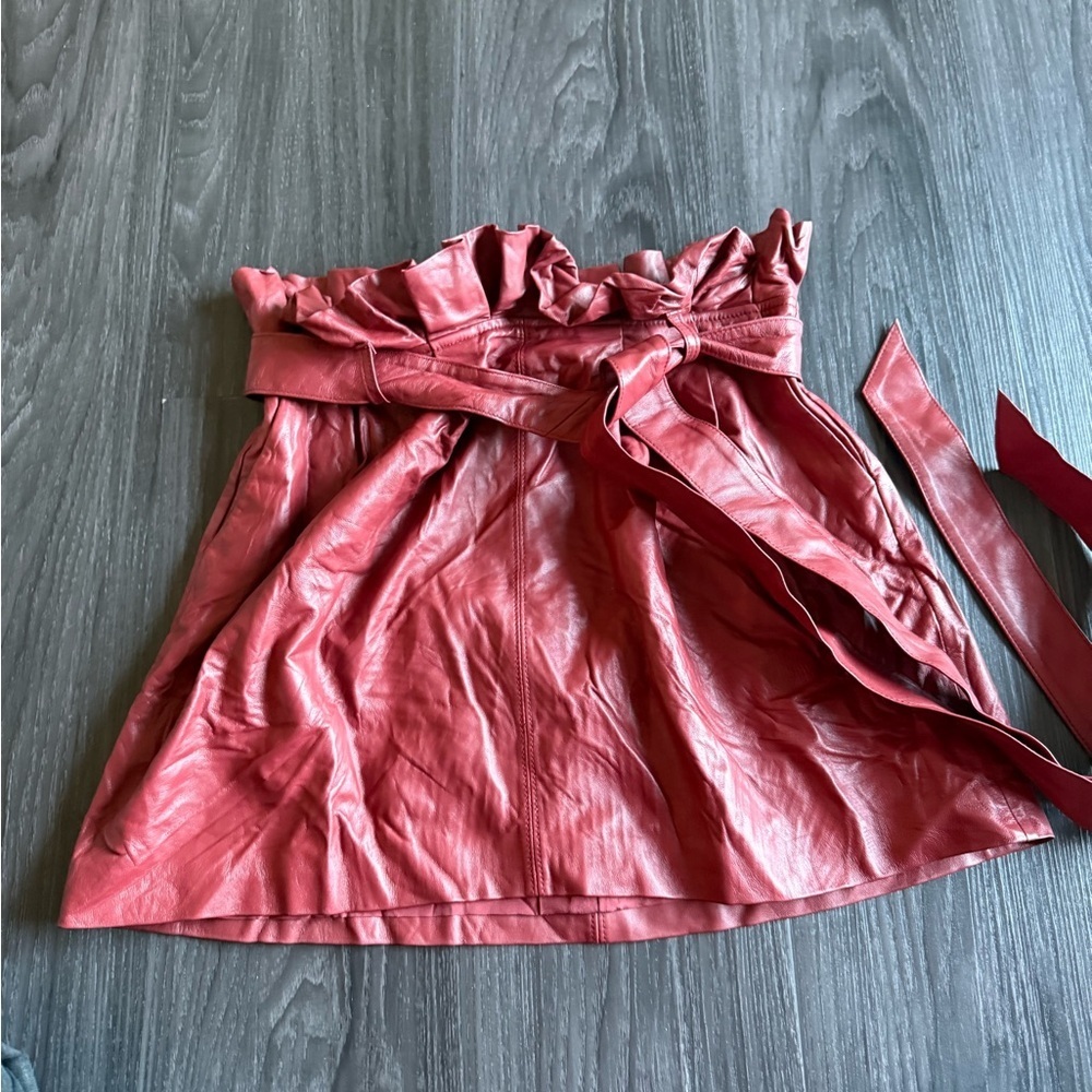 Alice + Olivia Deep Red Faux Leather Mini Skirt - Picture 2 of 8